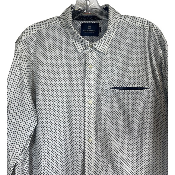 Scotch & Soda Other - SCOTCH & SODA Sz L/XL Men's Shirt White Blue Geometric Print Button Up Down